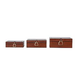 Leather Nesting Jewelry Boxes with Brass Closure, Set of 3