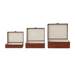 Leather Nesting Jewelry Boxes with Brass Closure, Set of 3