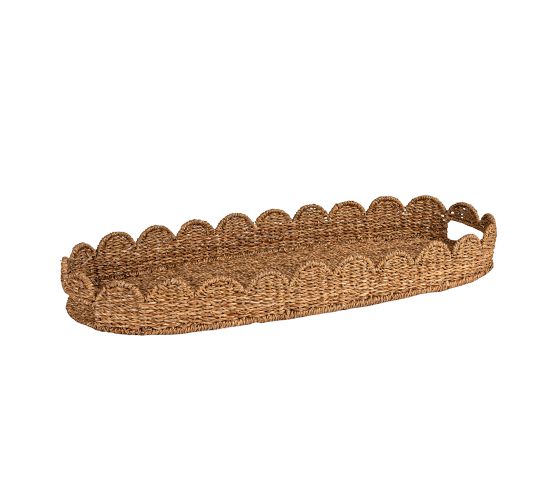 Decorative Scalloped Rattan Tray with Handles