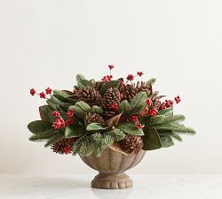 Faux Composed Magnolia &amp; Red Berry Arrangement
