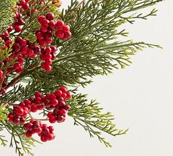 Faux Lit Cedar &amp; Red Berry Composed Arrangement