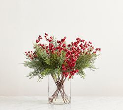 Faux Lit Cedar &amp; Red Berry Composed Arrangement