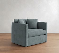 Open Box: Ayden Barrel Arm Leather Grand Swivel Chair (40") - Keystone Azure