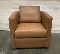 Open Box: Ayden Barrel Arm Leather Swivel Chair (32") - Churchfield Camel