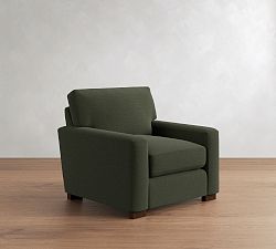 Open Box: Turner Square Arm Upholstered Small Armchair (36") - Performance Heathered Tweed Evergreen