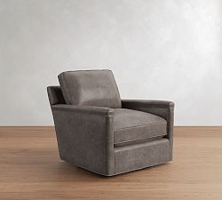 Open Box: Tyler Square Arm Leather Swivel Armchair without Nailheads (36") - Statesville Iron