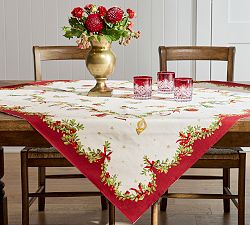 Nostalgic Christmas Embroidered Cotton Table Throw