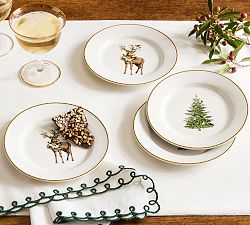 Stag &amp; Spruce Stoneware Appetizer Plates - Mixed Set of 4