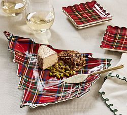 Stewart Plaid Stoneware Tree Serving Platter