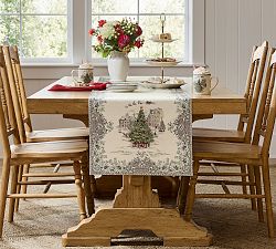 Vintage Christmas Embroidered Cotton Table Runner