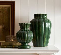 Fluted Green Ceramic Vase