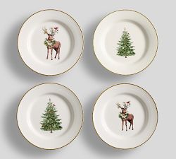 Stag &amp; Spruce Stoneware Appetizer Plates - Mixed Set of 4