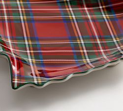 Stewart Plaid Stoneware Tree Serving Platter