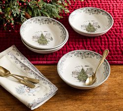 Vintage Christmas Stoneware Cereal Bowls - Set of 4
