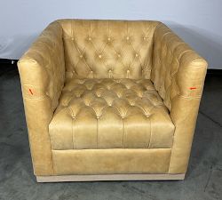 Open Box: Edgewood Leather Swivel Chair without Nailheads - Keystone Sandstone, Seadrift
