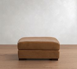 Open Box: Turner Leather Grand Ottoman Without Nailheads (35") - Vintage Caramel, Dark Walnut Feet
