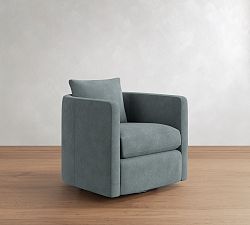 Open Box: Ayden Barrel Arm Leather Swivel Chair (32") - Keystone Azure