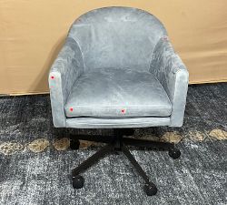 Open Box: Gideon Leather Swivel Desk Chair - Leather Keystone Azure, Antique Bronze
