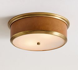 Redford Caramel Leather Round Flush Mount (15")