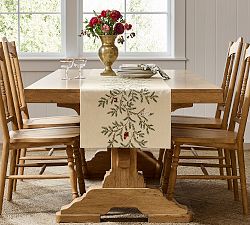 Holly Icon Embroidered Cotton Table Runner