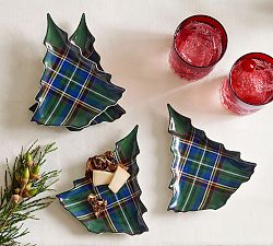 Stewart Plaid Stoneware Scallop Tree Appetizer Plates - Set of 4
