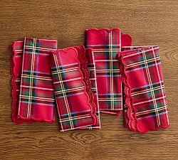Stewart Plaid Scalloped Cotton Napkins - Set of 4