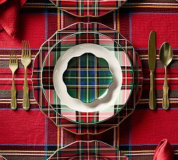 Stewart Plaid Stoneware Scallop Round Appetizer Plates - Set of 4