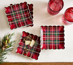 Stewart Plaid Stoneware Scallop Square Appetizer Plates - Set of 4
