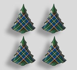Stewart Plaid Stoneware Scallop Tree Appetizer Plates - Set of 4