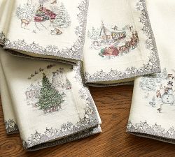 Vintage Christmas Cotton Napkins - Mixed Set of 4