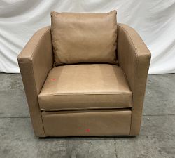 Open Box: Ayden Barrel Leather Swivel Armchair - Churchfield Taupe