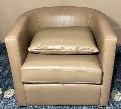 Open Box: Ayden Barrel Leather Swivel Armchair - Churchfield Taupe
