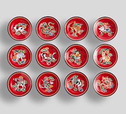 Open Box: Lunar New Year Stoneware Appetizer Plates, Set of 12 - Red Multi