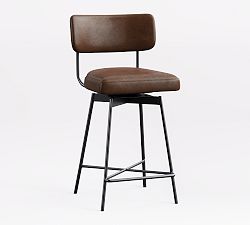 Open Box: Maison Leather Swivel Counter Stool (25"H) - Statesville Molasses,  Dark Iron Finish