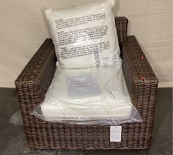 Open Box: Torrey Wicker Square Arm Swivel Outdoor Lounge Chair with Cushion - Espresso, Natural Cushions
