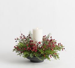 Faux Mixed Pine &amp; Twig Pillar Holder