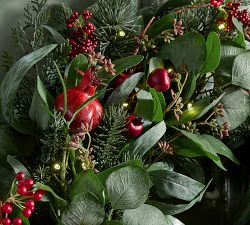 Faux Lit Mixed Eucalyptus &amp; Pomegranate Wreath &amp; Garland