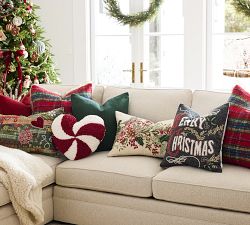 Holly Berry Embroidered Lumbar Pillow Cover