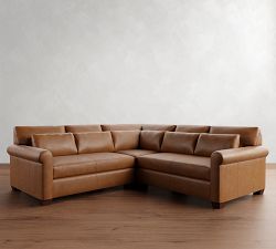 York Roll Arm Deep Seat Leather 3-Piece L-Shaped Sectional (102")