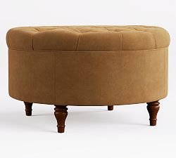 Lorraine Tufted Leather Round Storage Ottoman (36")
