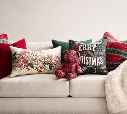 Merry Christmas Embroidered Pillow Cover