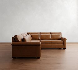 York Roll Arm Deep Seat Leather 3-Piece L-Shaped Sectional (102")