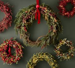 Faux Lit Red Berry Avant-Garde Wreath &amp; Garland