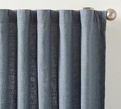 Open Box: Emery Linen Light Filtering Curtain, 100"W x 108"L - Steel Blue