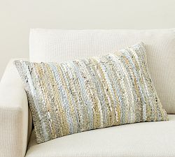 Open Box: Woven Leather Lumbar Pillow Cover (16" x 26") - Gray/Multi