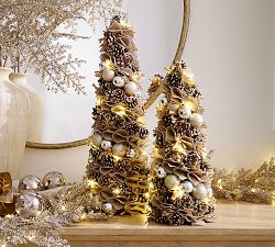Lit Burlap Pinecone Tree