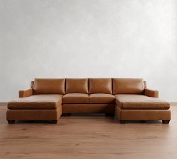York Square Arm Leather Double Chaise Sectional (112"-132")