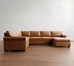 York Roll Arm Leather 4-Piece Chaise Sectional (121")
