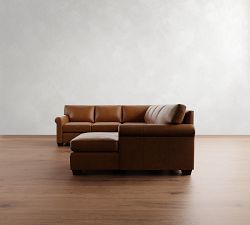 York Roll Arm Leather 4-Piece Chaise Sectional (121")