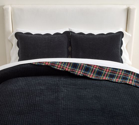 Velvet Scalloped Stewart Plaid Reversible Quilt